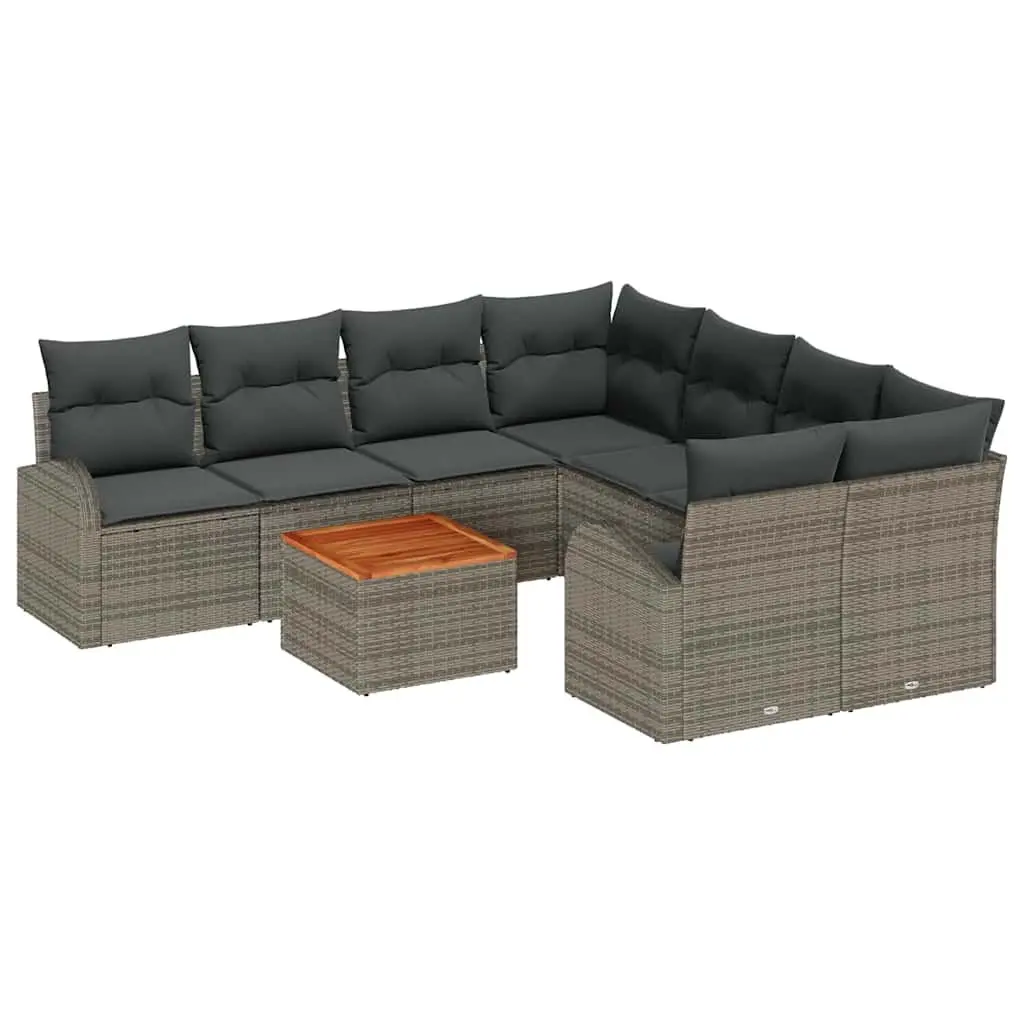 9-Piece Grey Poly Rattan Garden Sofa Set