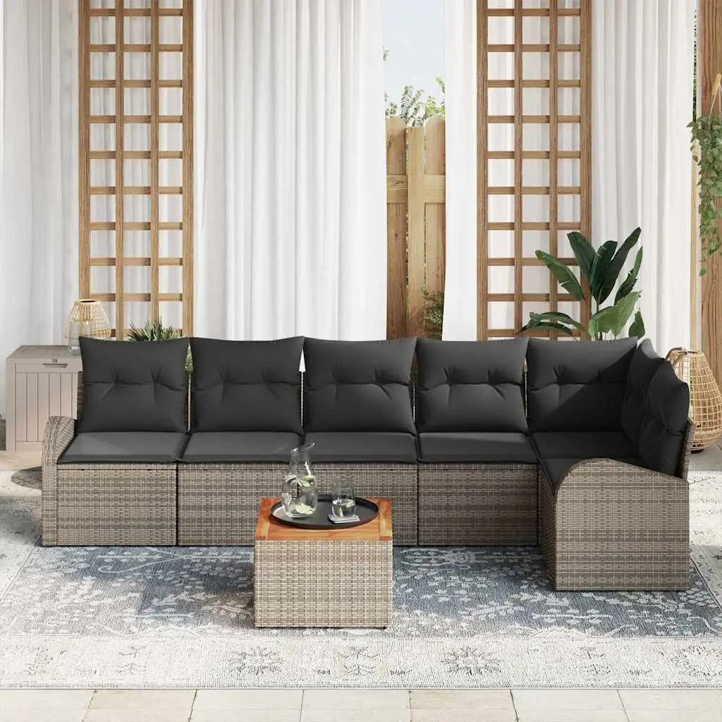 Modular Garden Sofa Set 7 Pieces Grey Outdoor Furniture Patio Seating with