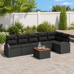 Modular 7 Piece Black Poly Rattan Garden Sofa Set
