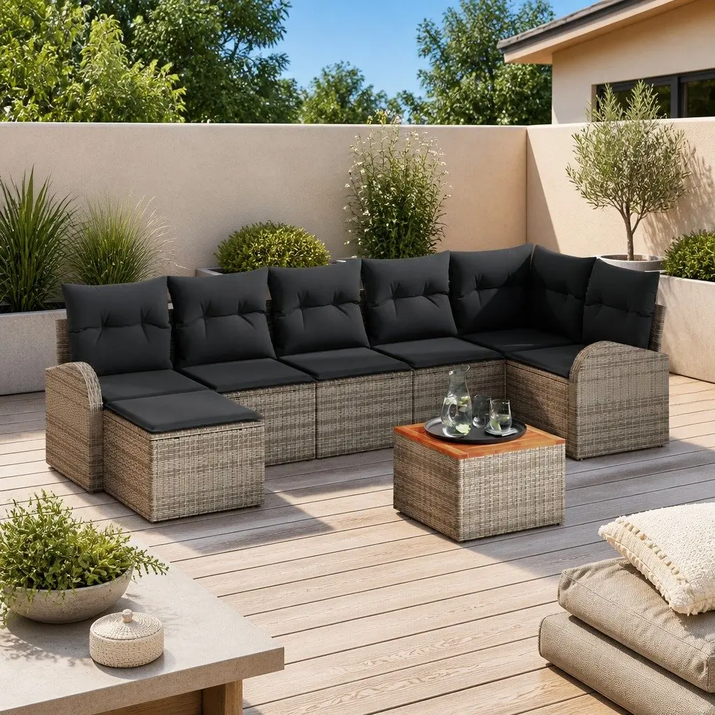 8 Piece Grey Poly Rattan Garden Sofa Set