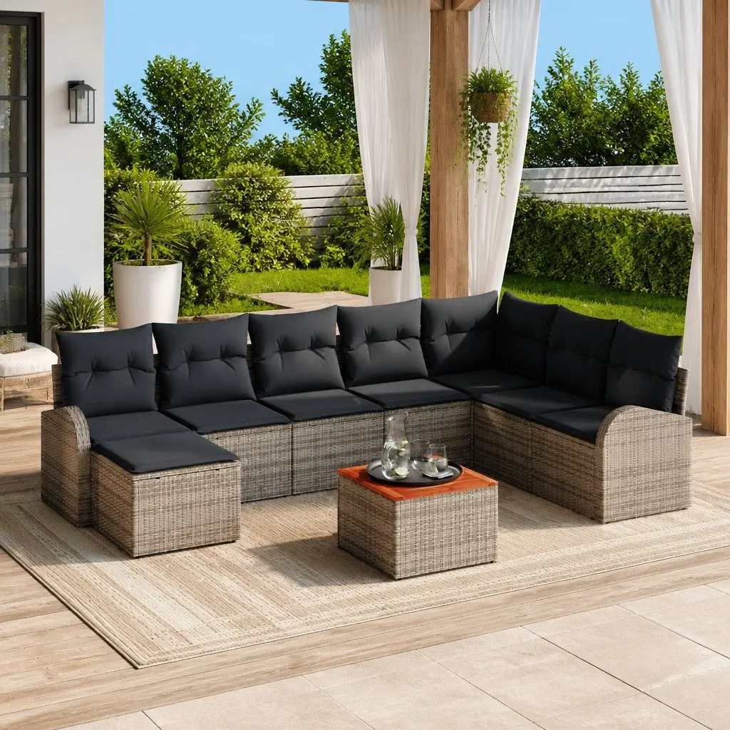 9-Piece Grey Poly Rattan Modular Garden Sofa Set