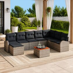 9-Piece Grey Poly Rattan Modular Garden Sofa Set