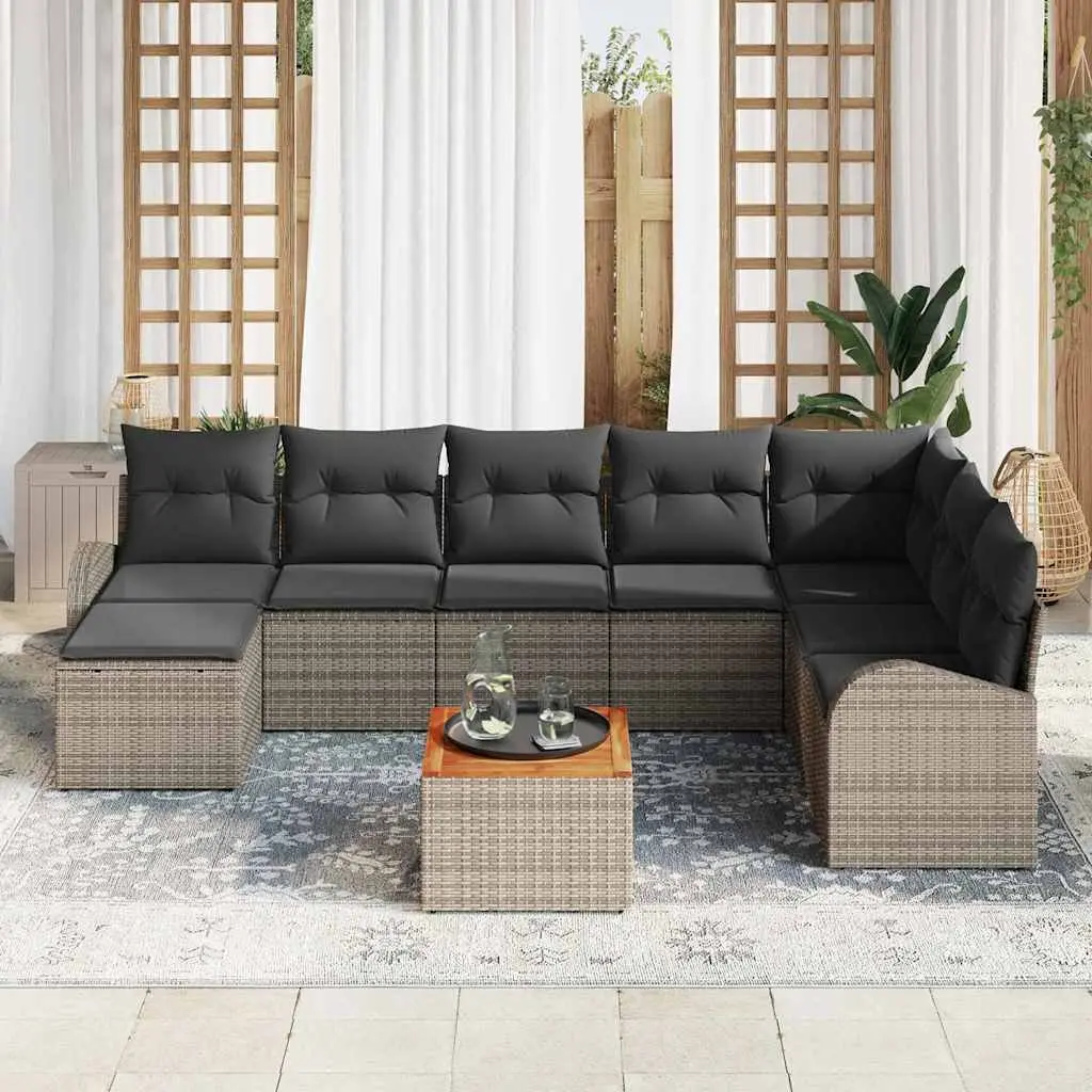 9-Piece Grey Poly Rattan Modular Garden Sofa Set