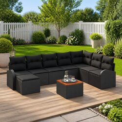 Sturdy Modular Garden Sofa Set 9 Pieces Black Rattan