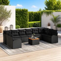 Premium 11-Piece Modular Black Poly Rattan Garden Sofa Set
