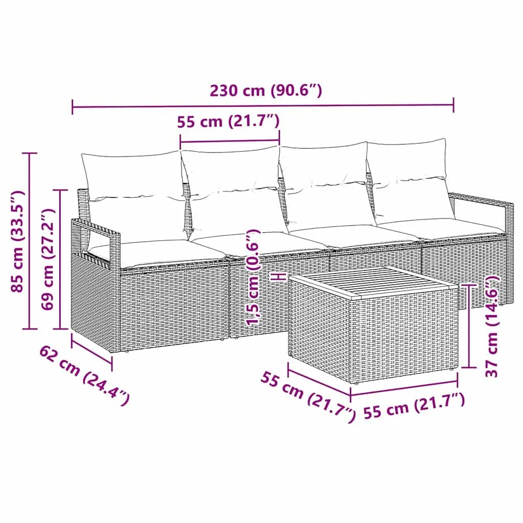 5-Piece Grey Modular Garden Sofa Set with Storage