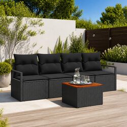 5-Piece Modular Garden Sofa Set with Storage in Black