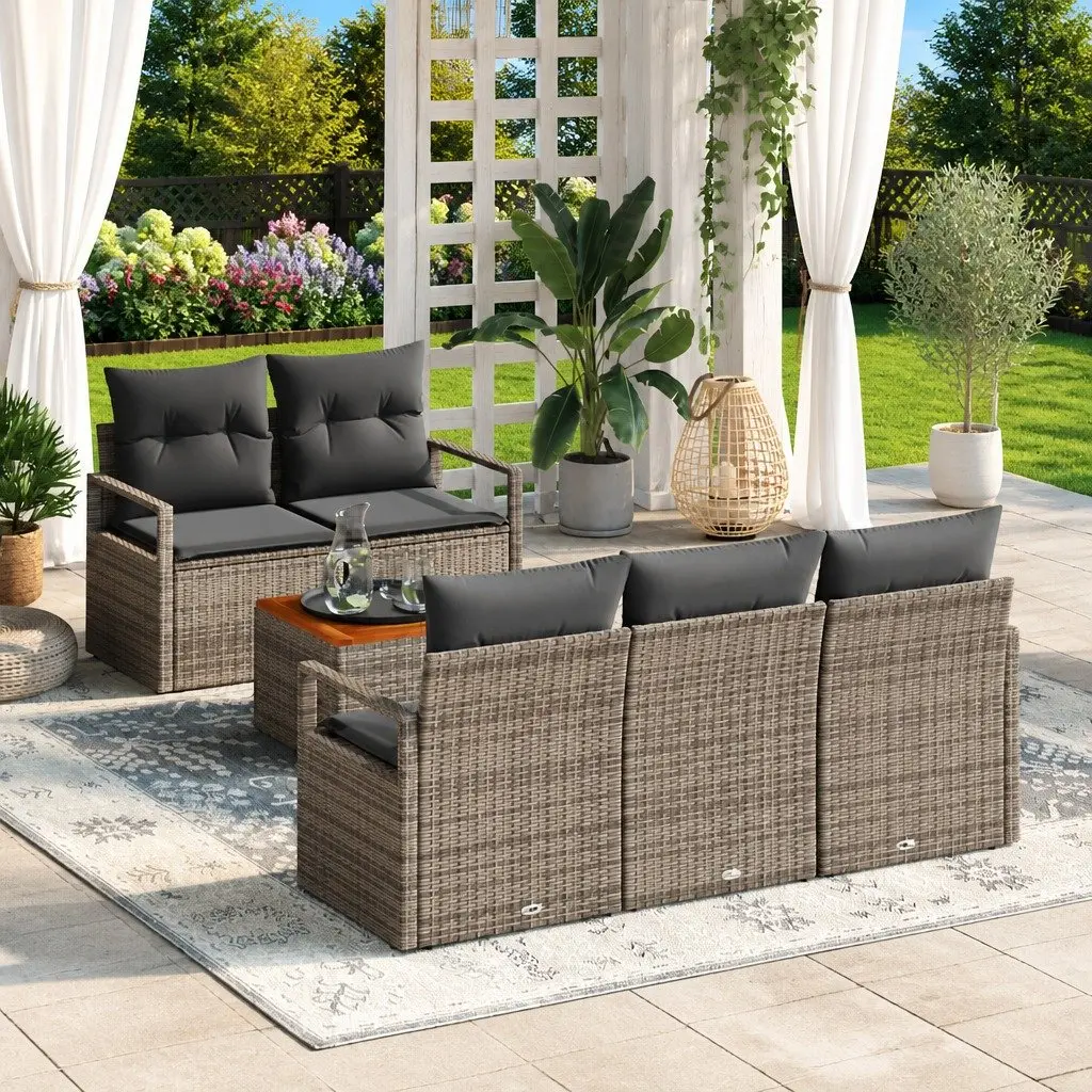 6-Piece Modular Garden Sofa Set with Storage in Grey