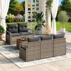 6-Piece Modular Garden Sofa Set with Storage in Grey