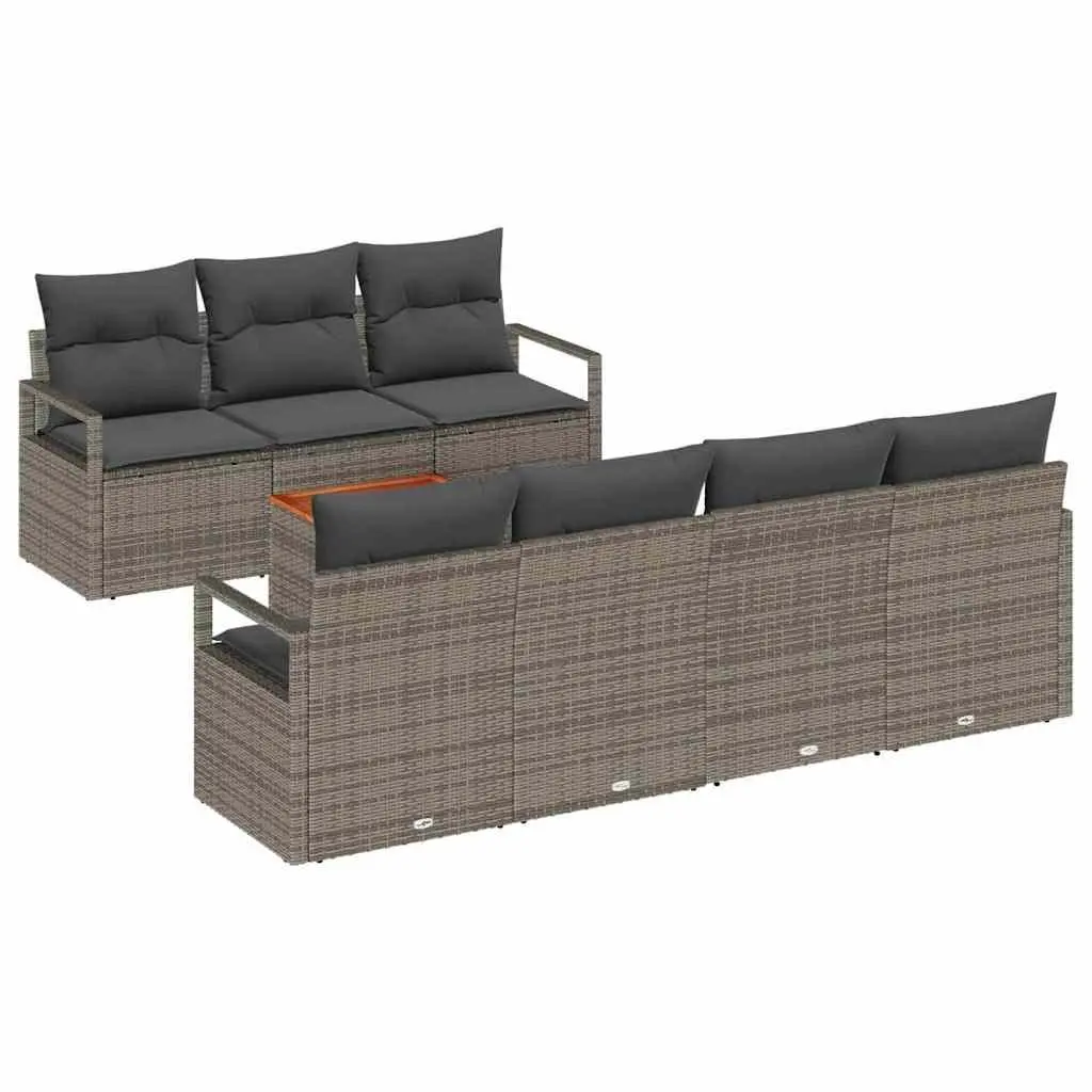 Garden Sofa Set Poly Rattan Acacia Wood 7 Piece Modular Outdoor Furniture Grey