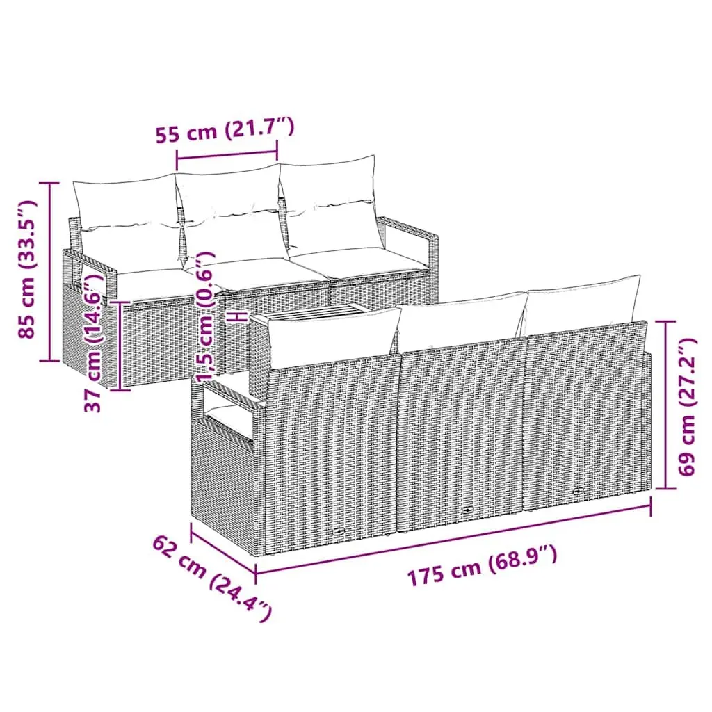 Garden Sofa Set Poly Rattan Acacia Wood 7 Piece Modular Outdoor Furniture Grey