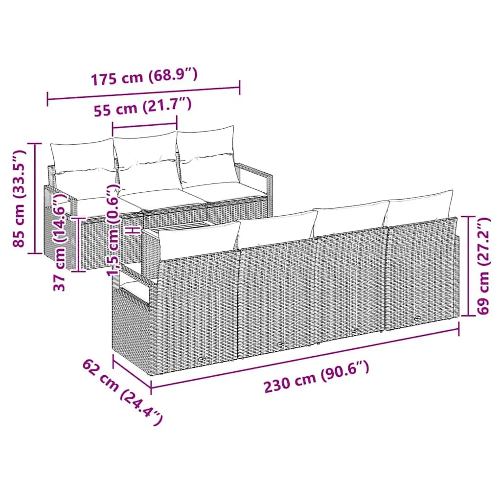 Modular Garden Sofa Set 8 Piece Poly Rattan Powder-coated Steel Frame Grey