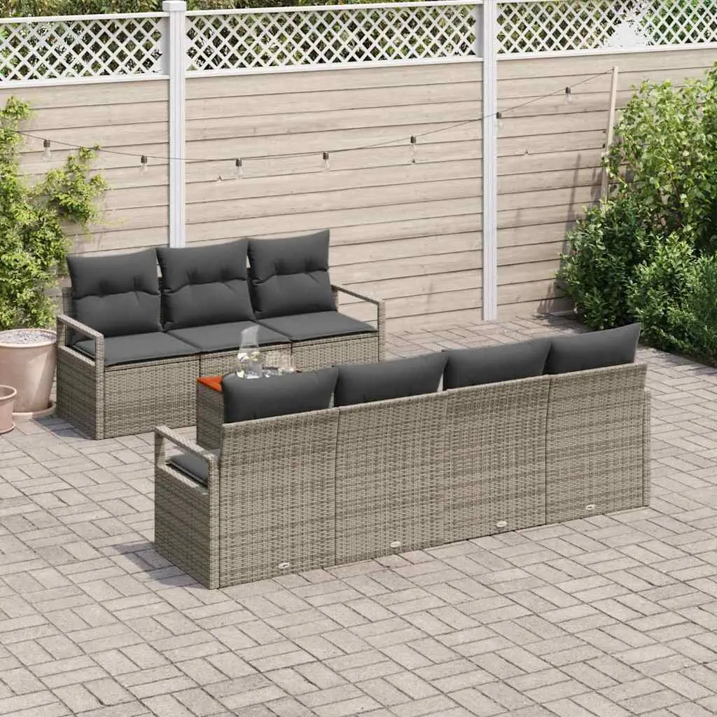 Modular Garden Sofa Set 8 Piece Poly Rattan Powder-coated Steel Frame Grey