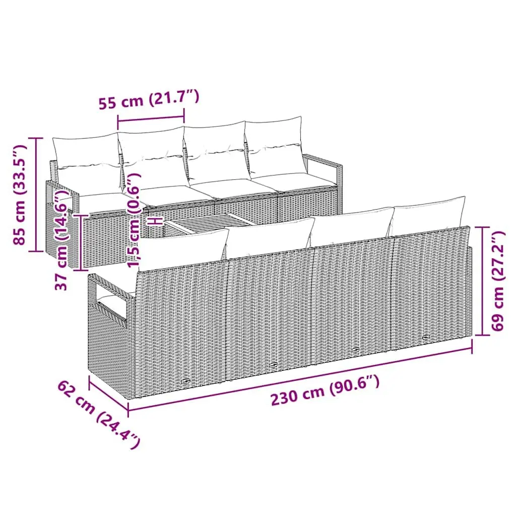 9-Piece Modular Grey Poly Rattan Sofa Set