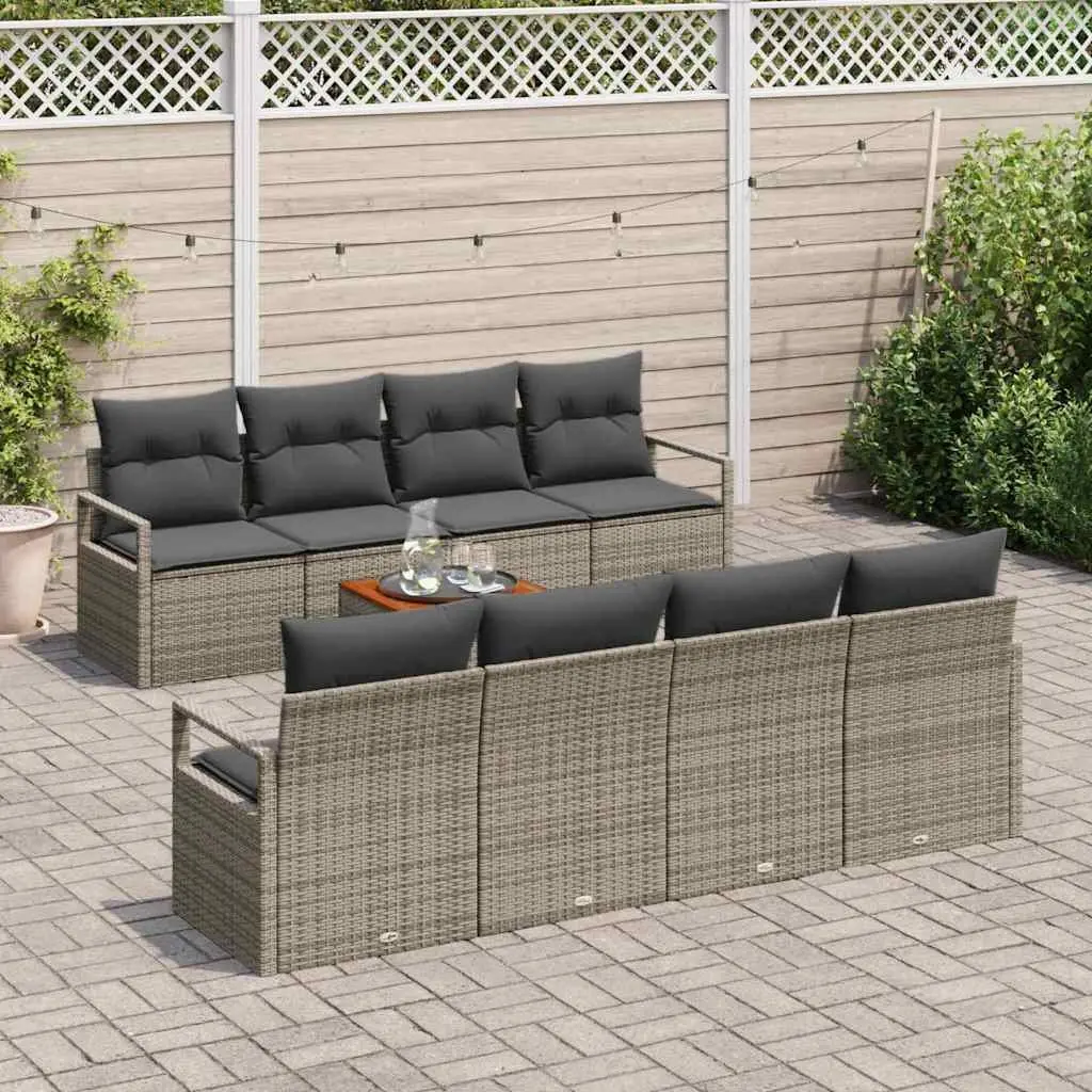 9-Piece Modular Grey Poly Rattan Sofa Set