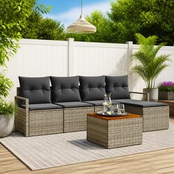 Stylish Grey Poly Rattan Modular Garden Sofa Set 6 Piece
