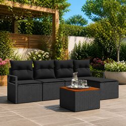 6-Piece Black Poly Rattan Modular Garden Sofa Set