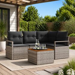5-Piece Modular Garden Sofa Set in Grey Poly Rattan