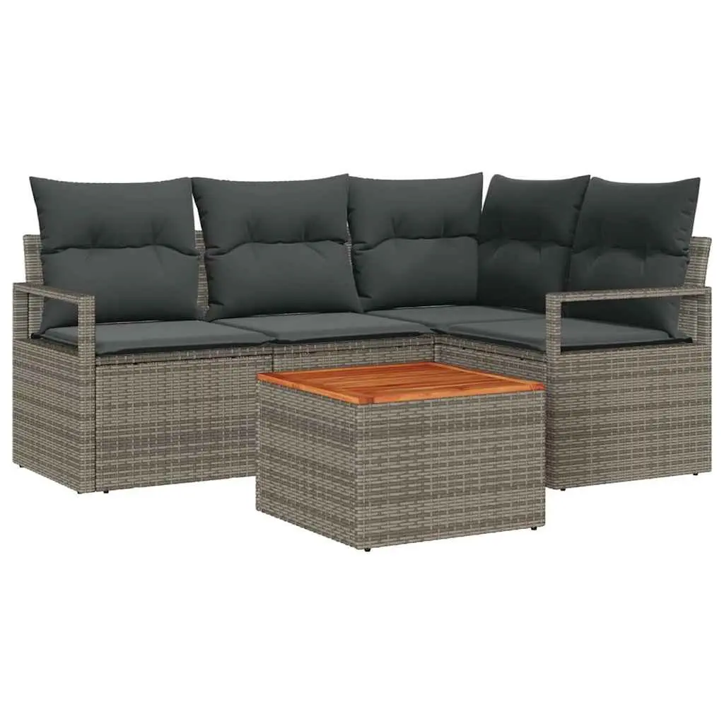 5-Piece Modular Garden Sofa Set in Grey Poly Rattan