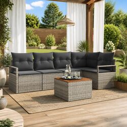Modular Garden Sofa Set with Storage - 6 Pieces Grey