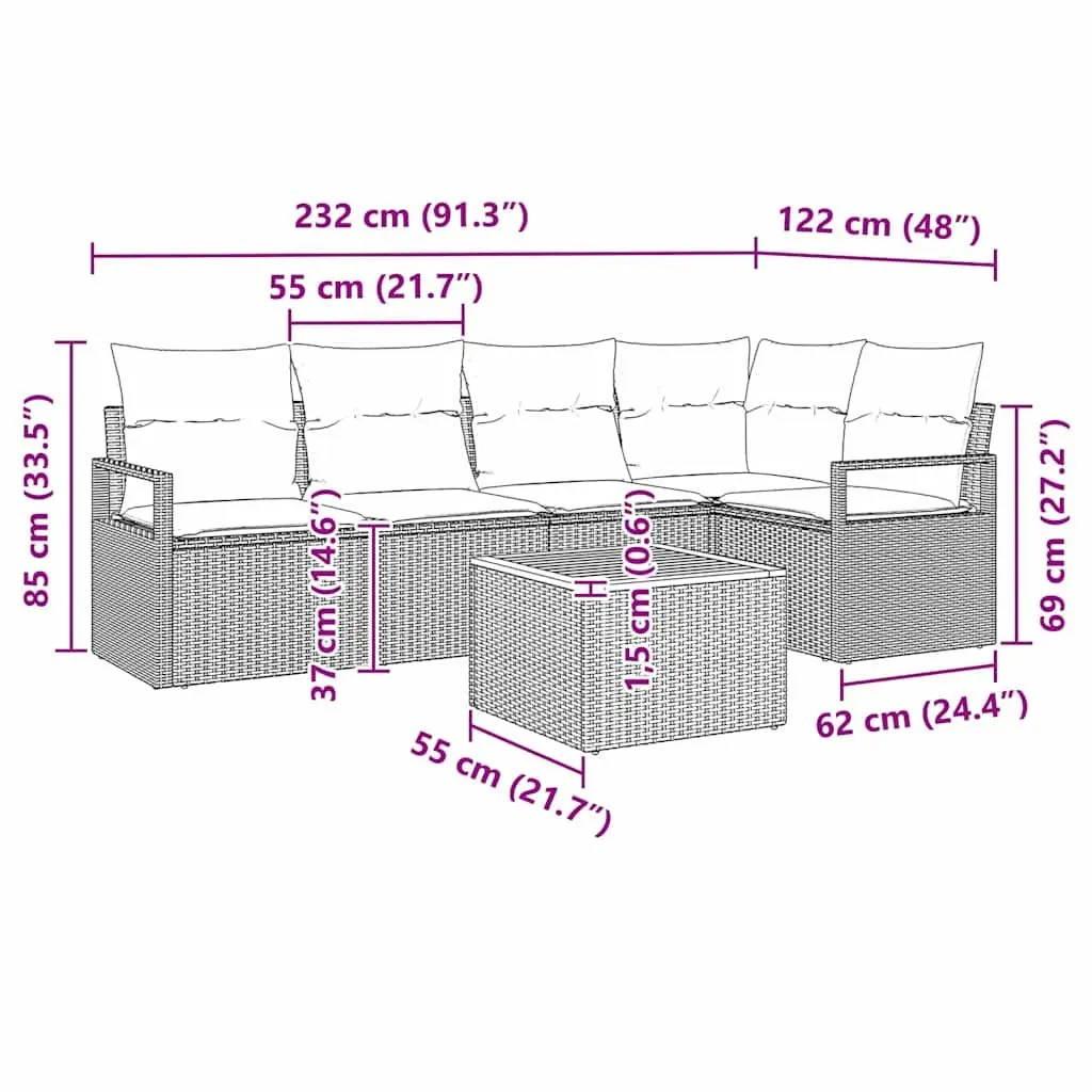 Garden Sofa Set 6 pcs Modular Outdoor Furniture with Storage Grey