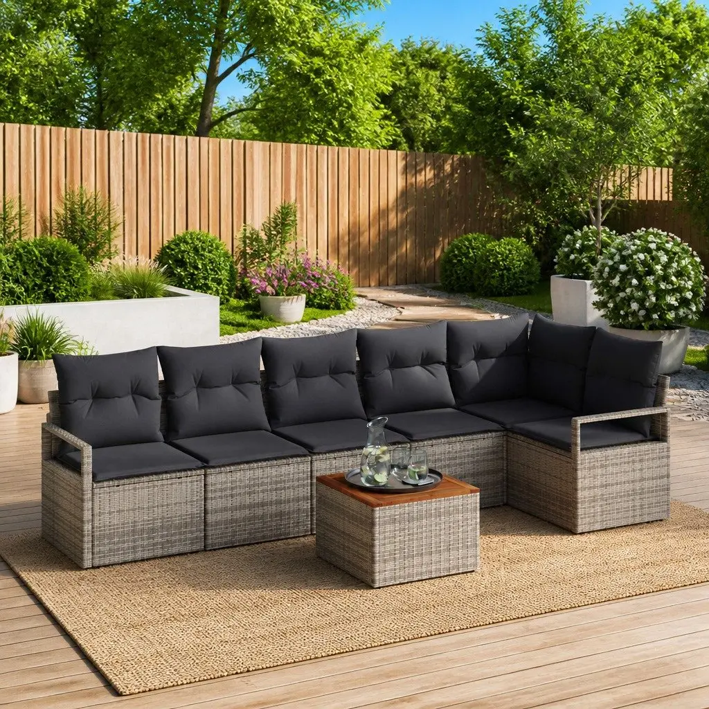 Garden Sofa Set Poly Rattan 7 Piece Grey Outdoor Modular Lounge Furniture
