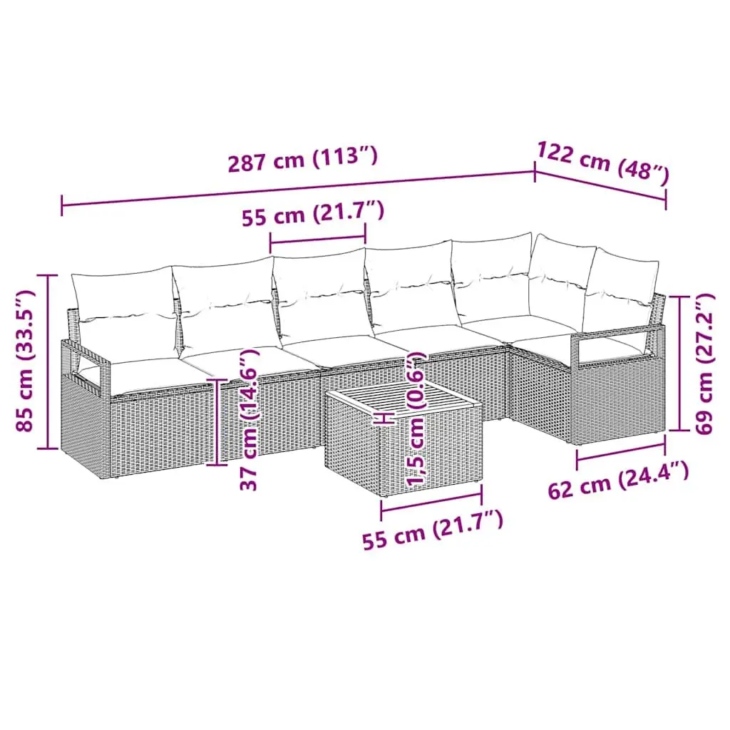 Garden Sofa Set Poly Rattan 7 Piece Grey Outdoor Modular Lounge Furniture