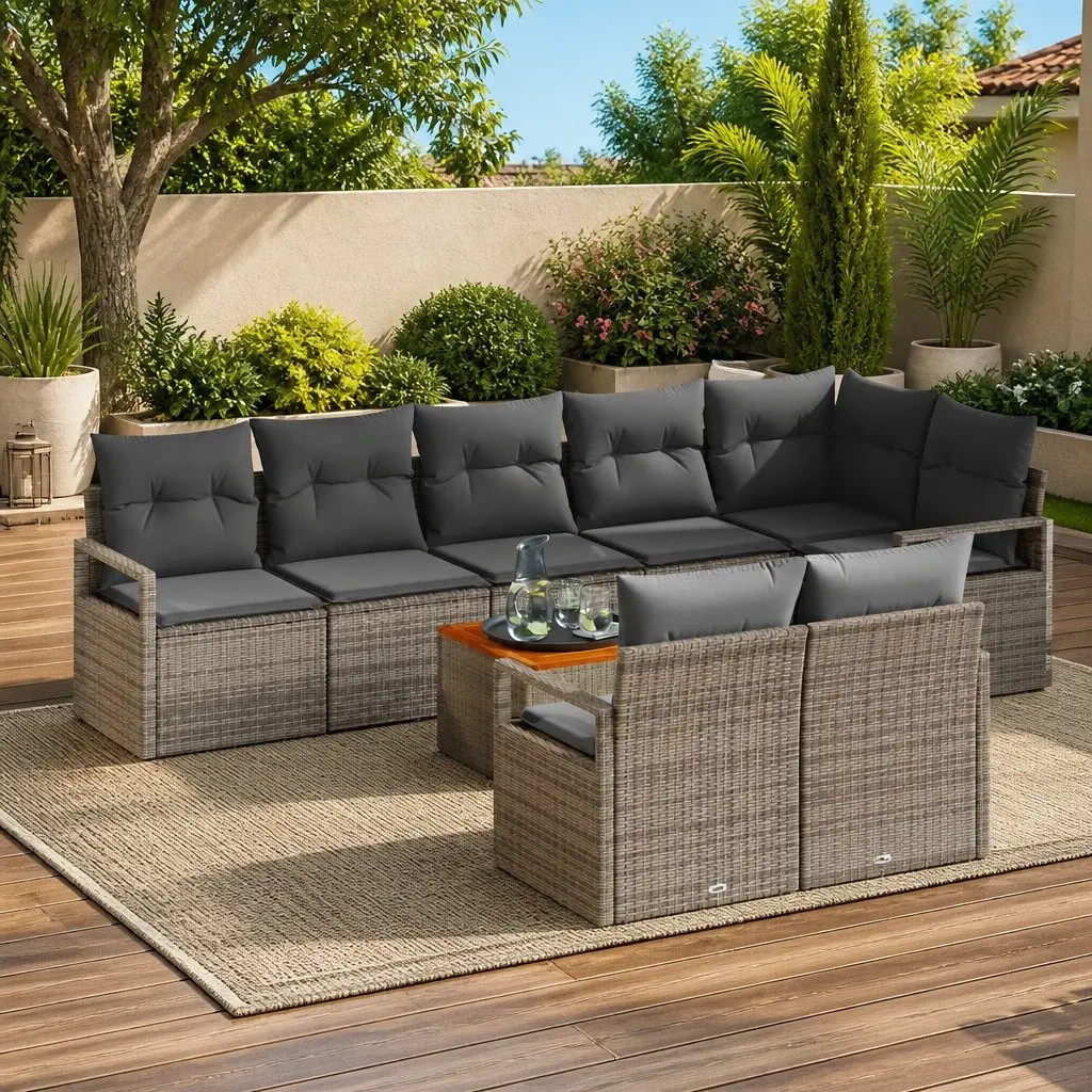 Modular Garden Sofa Set 9 Pieces Grey