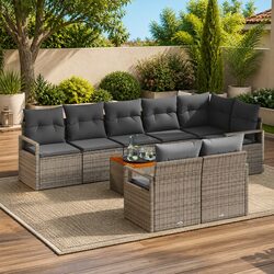 High-Quality Modular Garden Sofa Set 9 Pieces Grey