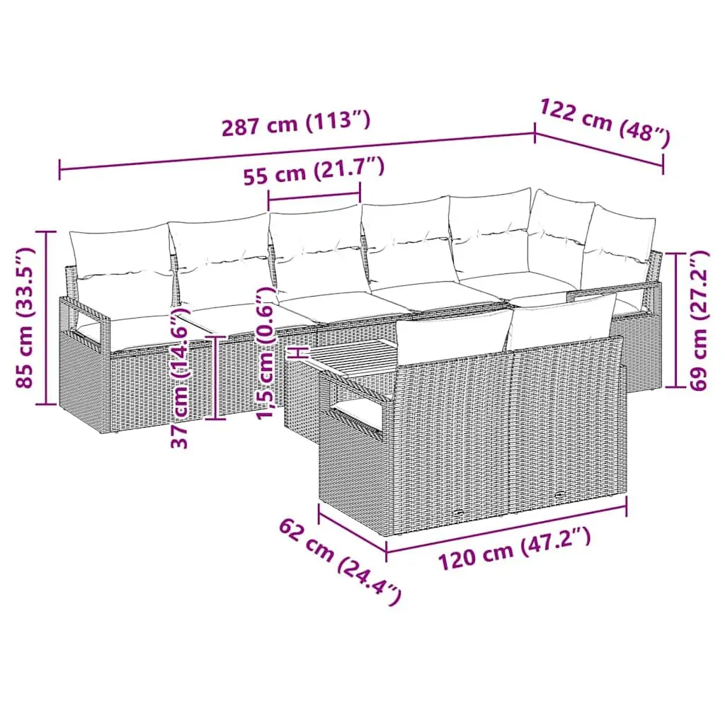 Modular Garden Sofa Set 9 Pieces Grey