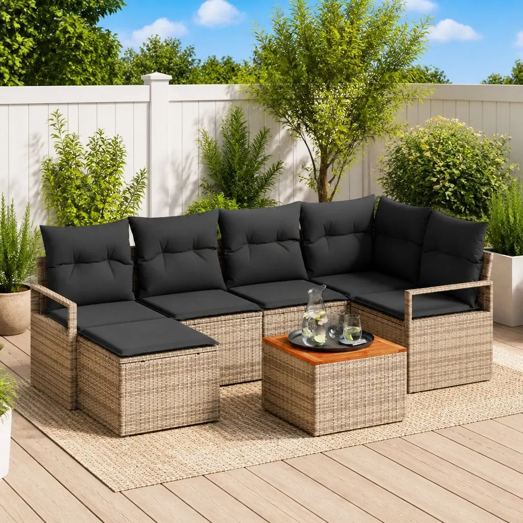 Garden Sofa Set Poly Rattan Grey 7 Piece Modular Outdoor Furniture with Storage