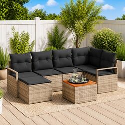 Durable 7-Piece Modular Garden Sofa Set in Grey Rattan