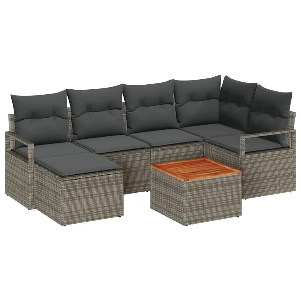 Garden Sofa Set Poly Rattan Grey 7 Piece Modular Outdoor Furniture with Storage