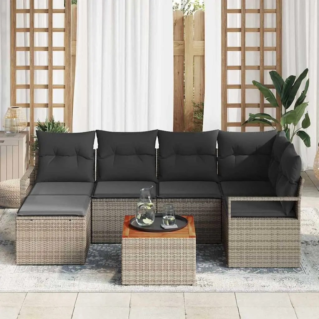 Garden Sofa Set Poly Rattan Grey 7 Piece Modular Outdoor Furniture with Storage