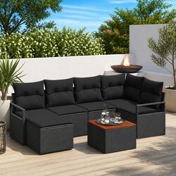 High-Quality Modular Garden Sofa Set 7 Pieces Black