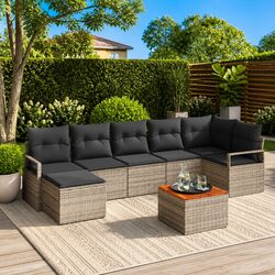 Durable Grey Modular Garden Sofa Set with Storage Table