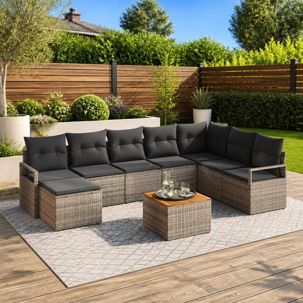 Modular Garden Sofa Set Poly Rattan 9 Pieces Grey Outdoor Furniture