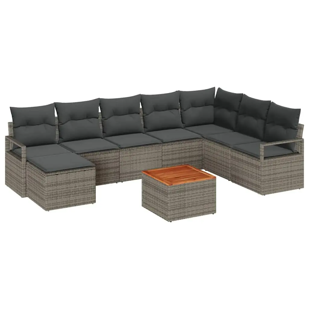 Modular Garden Sofa Set Poly Rattan 9 Pieces Grey Outdoor Furniture
