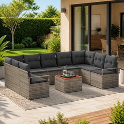 Sturdy Modular 10-Piece Garden Sofa Set in Grey