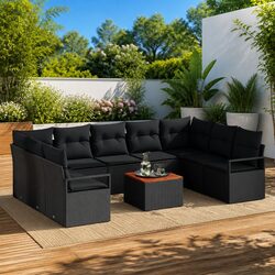 Premium 10-Piece Black Poly Rattan Garden Sofa Set