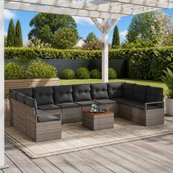 Modular Garden Sofa Set 11 Pieces Grey Outdoor Sectional Furniture with Storage