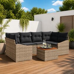 Durable 7pc Modular Outdoor Garden Sofa Set in Grey