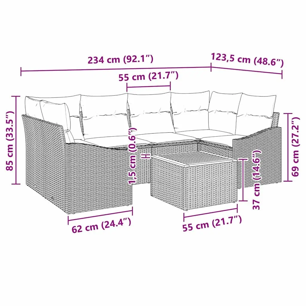 Garden Sofa Set Poly Rattan 7 Piece Modular Outdoor Furniture Grey