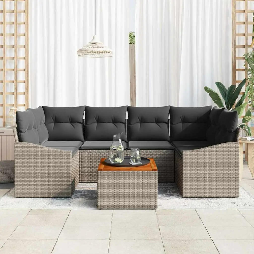 Garden Sofa Set Poly Rattan 7 Piece Modular Outdoor Furniture Grey