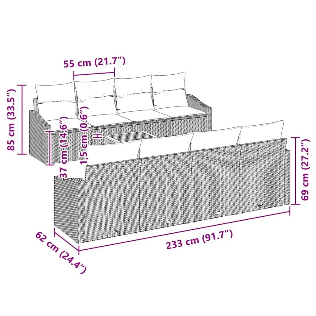9-Piece Grey Modular Garden Sofa Set