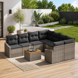 Modular Garden Sofa Set 9 Piece Grey Outdoor Furniture with Storage Table