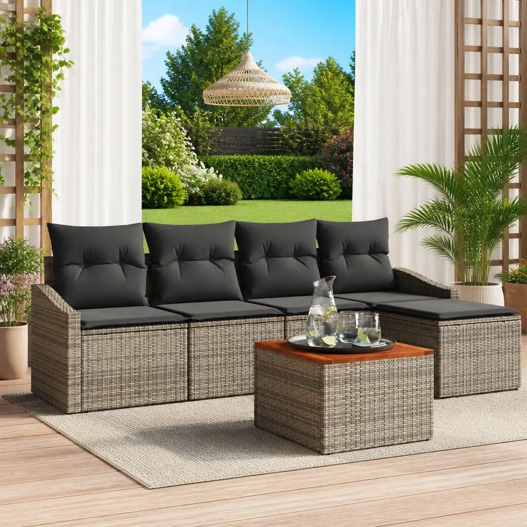 Grey Poly Rattan 6-Piece Outdoor Modular Garden Sofa Set