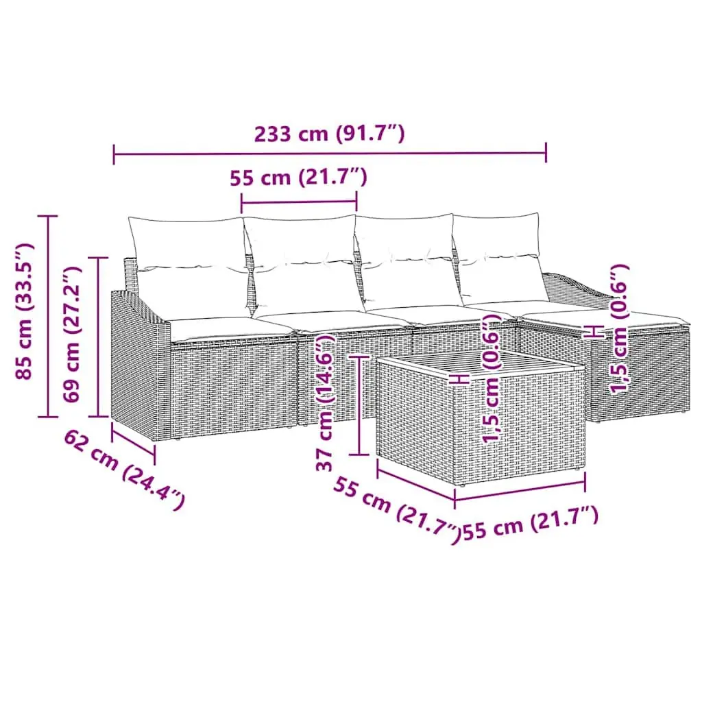 Grey Poly Rattan 6-Piece Outdoor Modular Garden Sofa Set