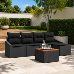 Outdoor Garden Sofa Set 6 Piece Modular Seating with Storage Black Poly Rattan