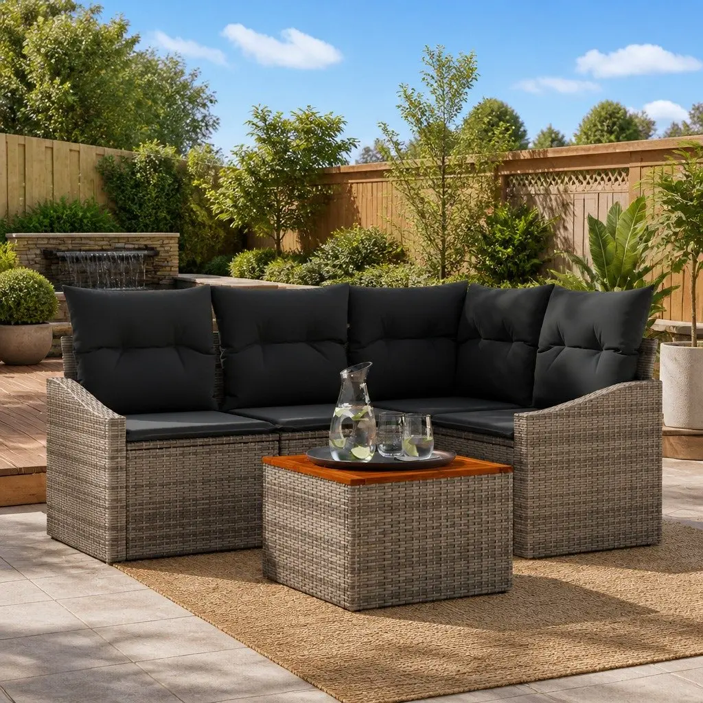 5 Piece Grey Poly Rattan Garden Sofa Set